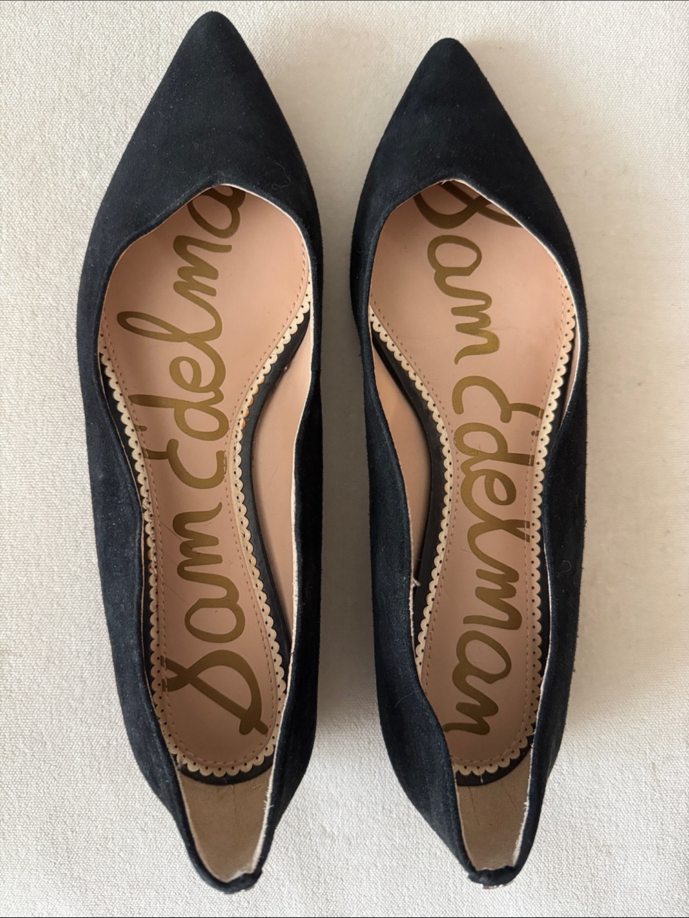 Sam Edelman Black Scalloped Pointed-Toe Suede Flats